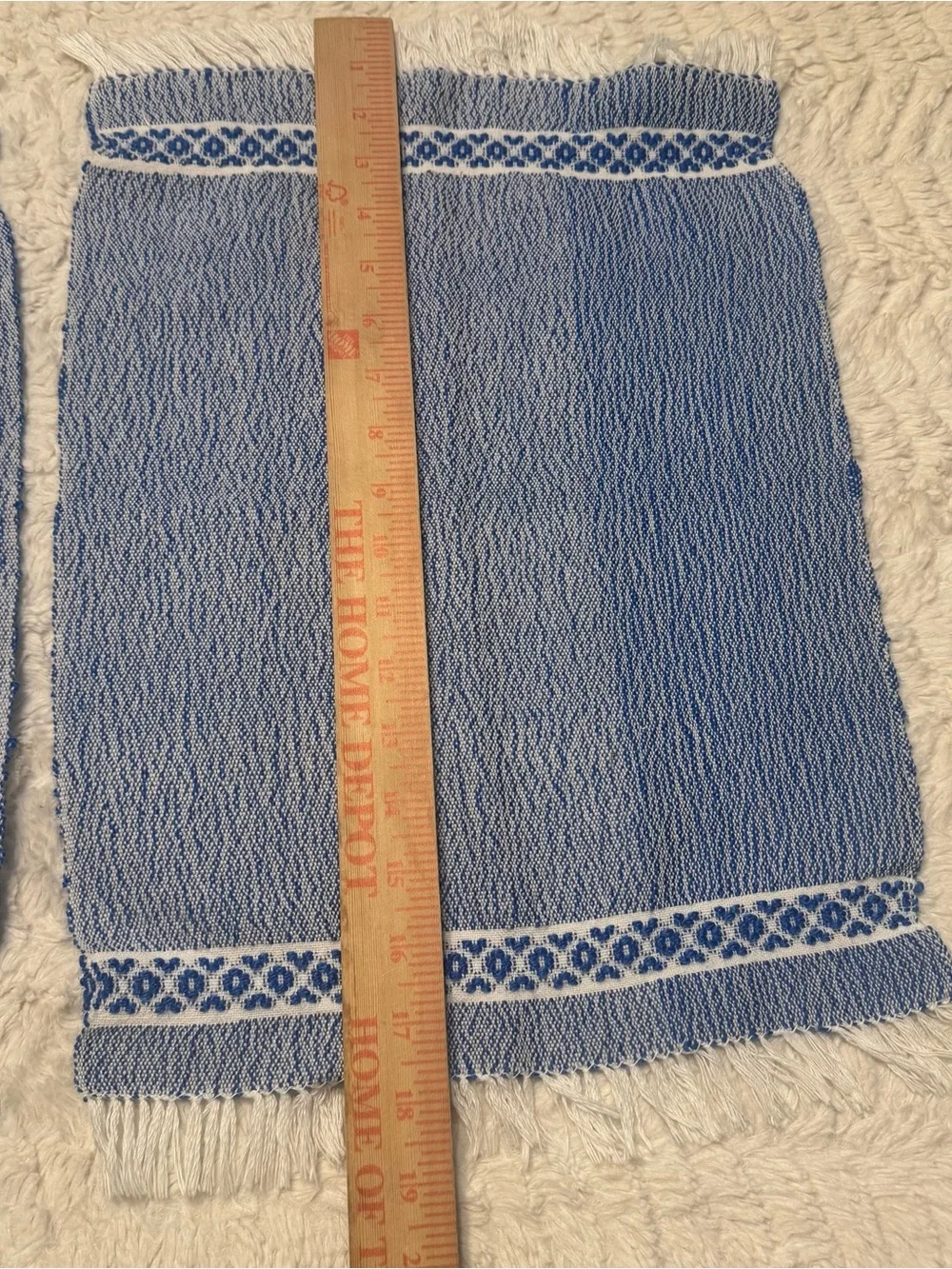 SET OF 5 Artisan Woven Boho Hand Towels - Blue & White hand made vintage